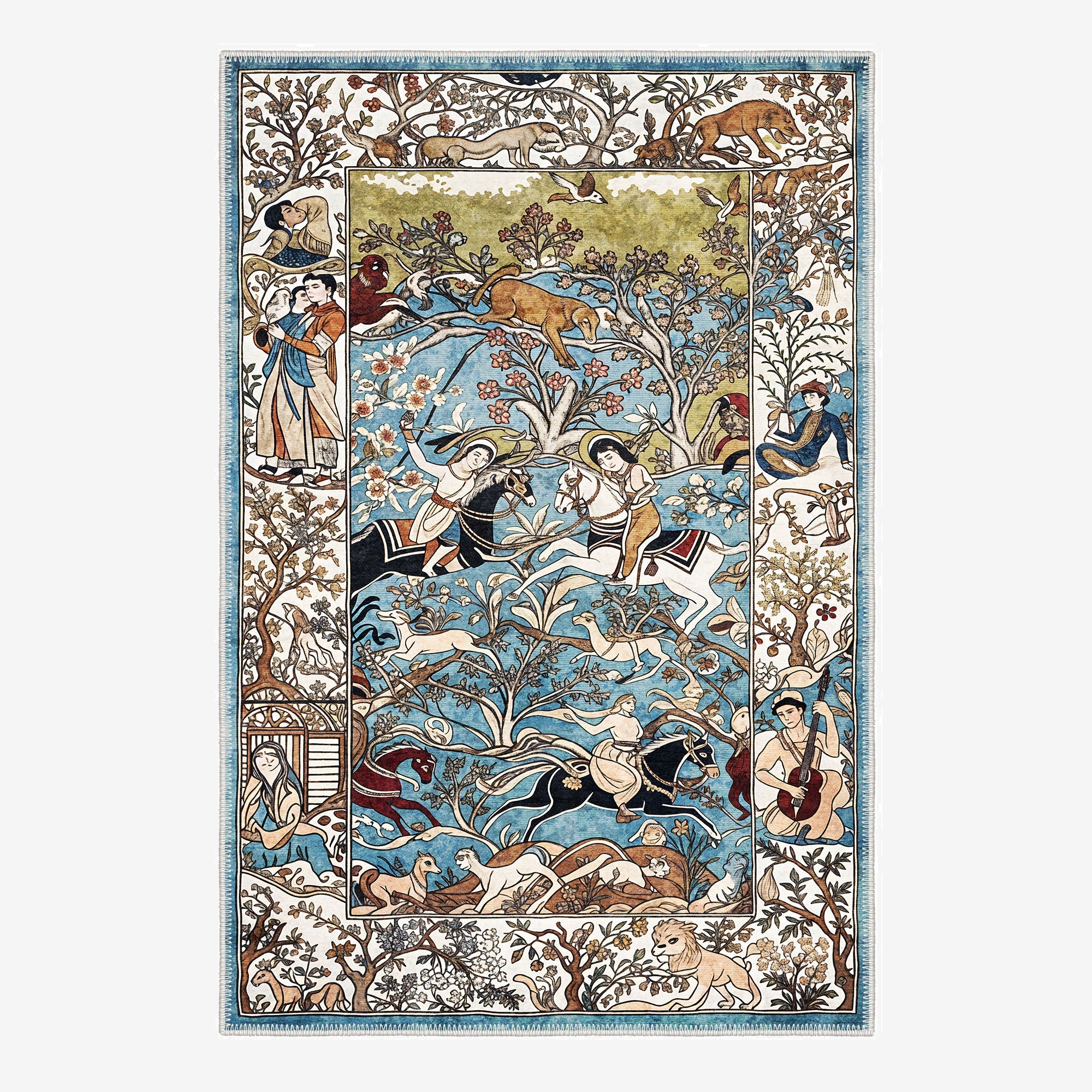 Bruce Blue Area Rug, Washable Rug, Vintage Rug, Decorative Rectangle ...