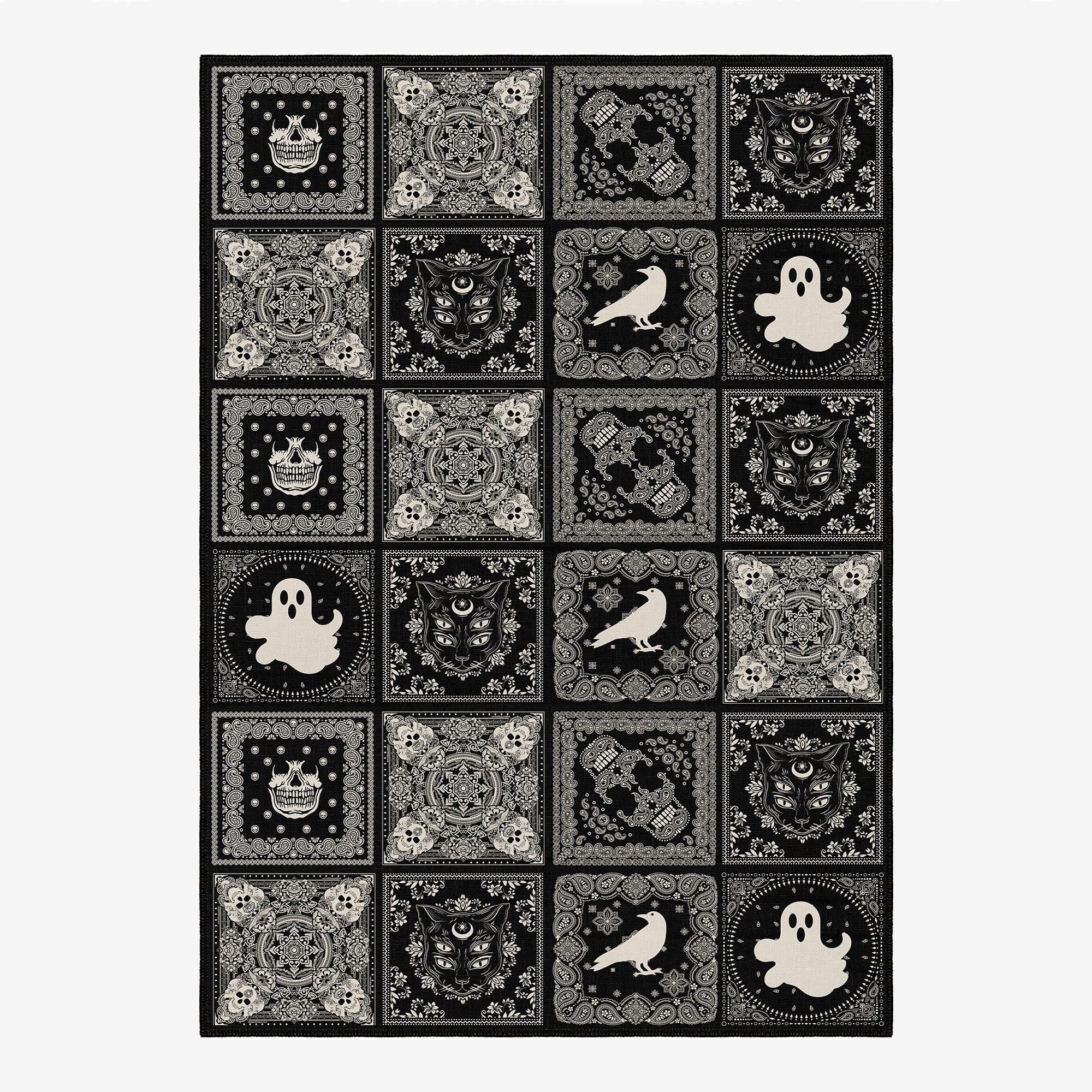 Vienne Halloween Rug, Spooky Gothic Area Rug, Washable, Pumpkin, Skull ...