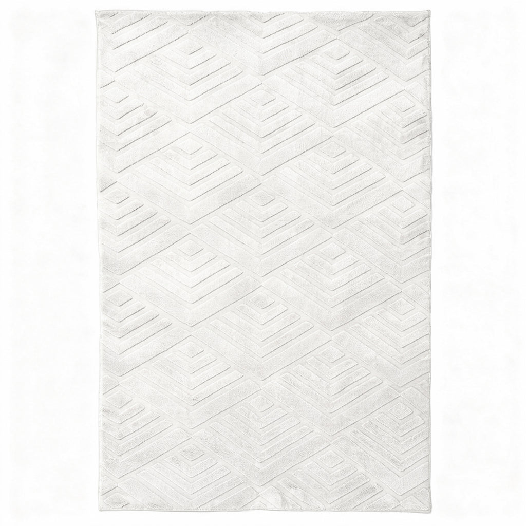 Patterned White Plush Area Rug