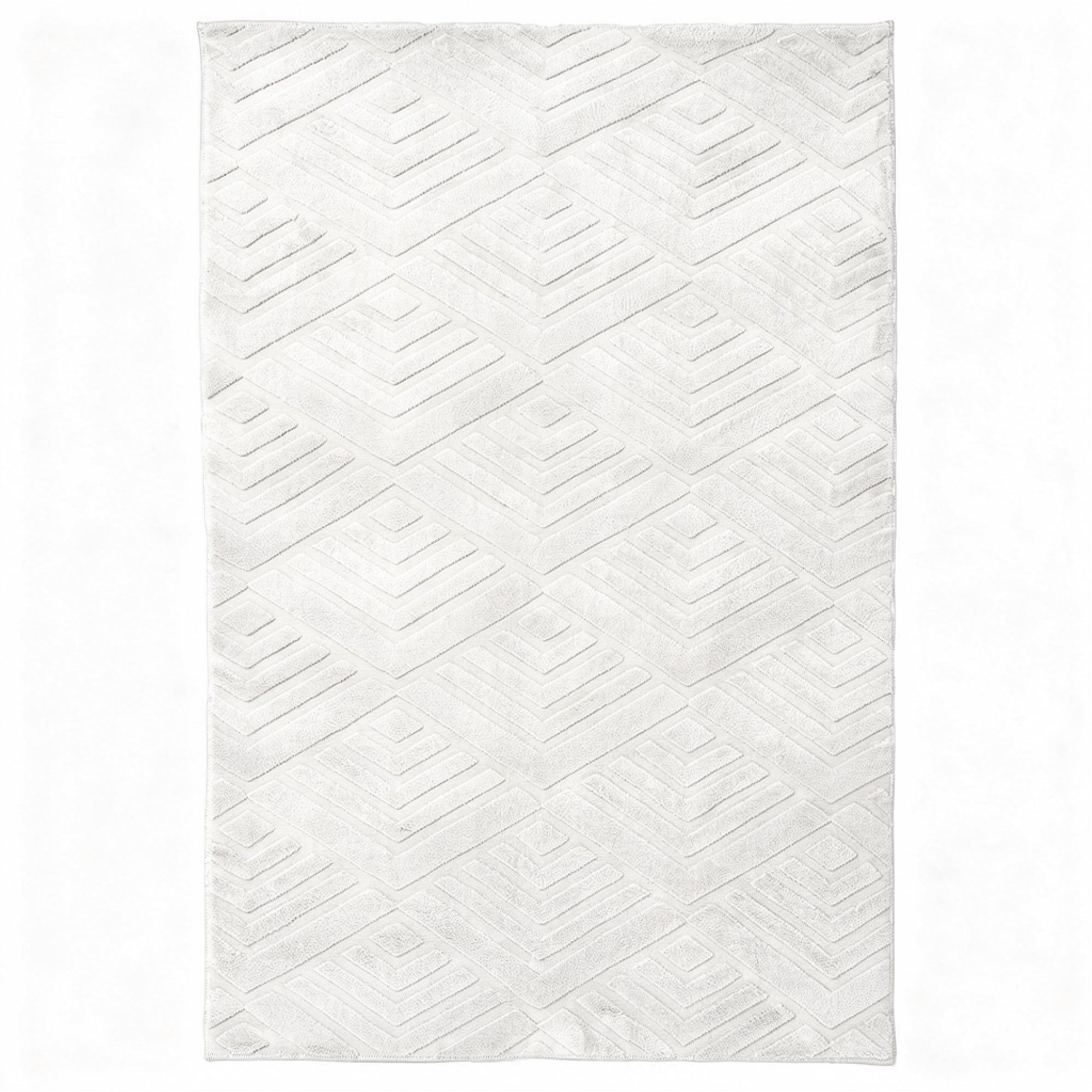 Patterned White Plush Area Rug