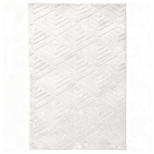 Patterned White Plush Area Rug