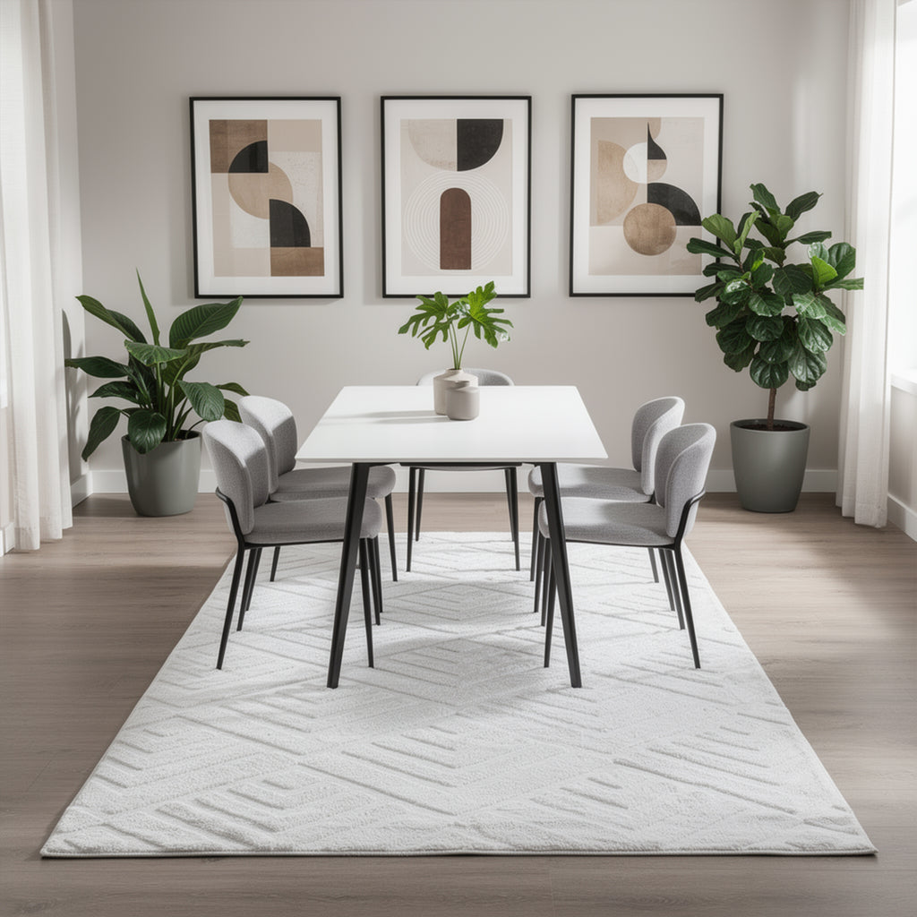 Patterned White Plush Area Rug