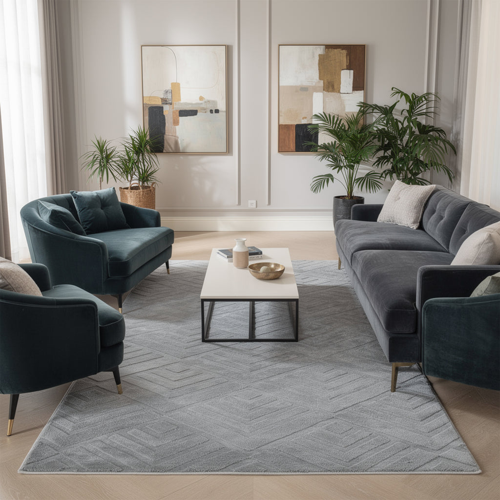 Patterned Gray Plush Area Rug