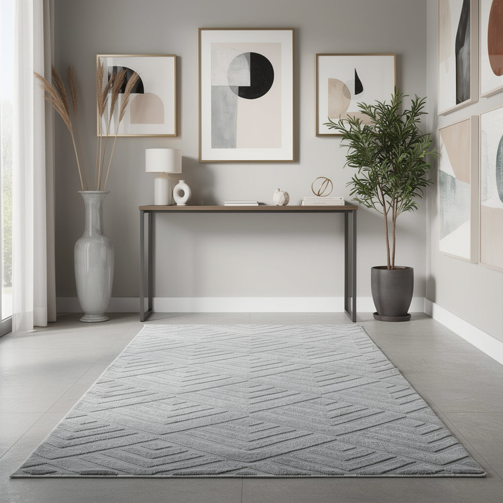 Patterned Gray Plush Area Rug