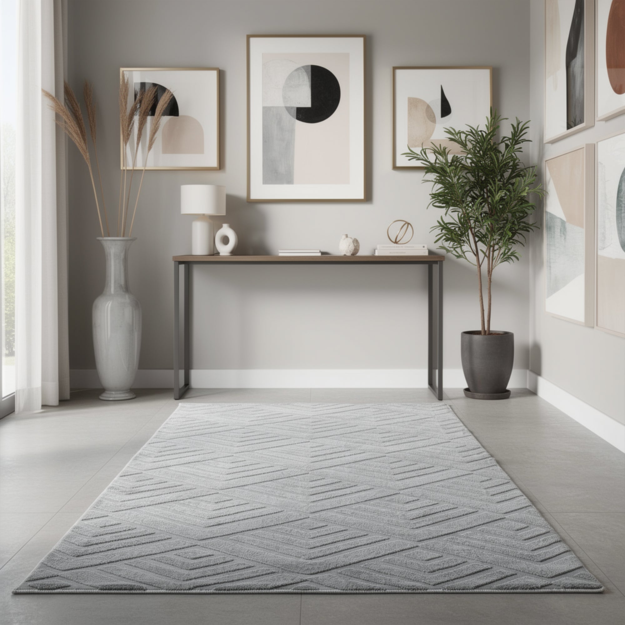 Patterned Gray Plush Area Rug