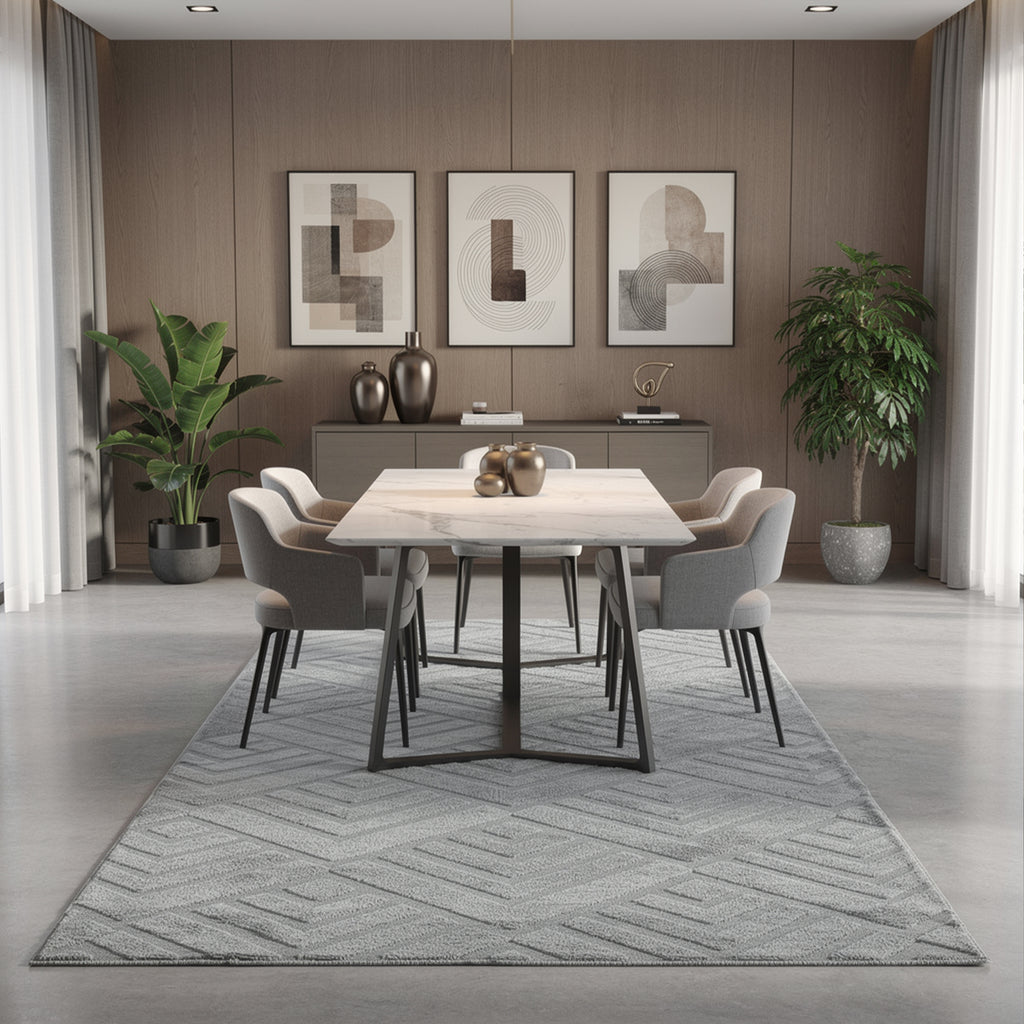 Patterned Gray Plush Area Rug