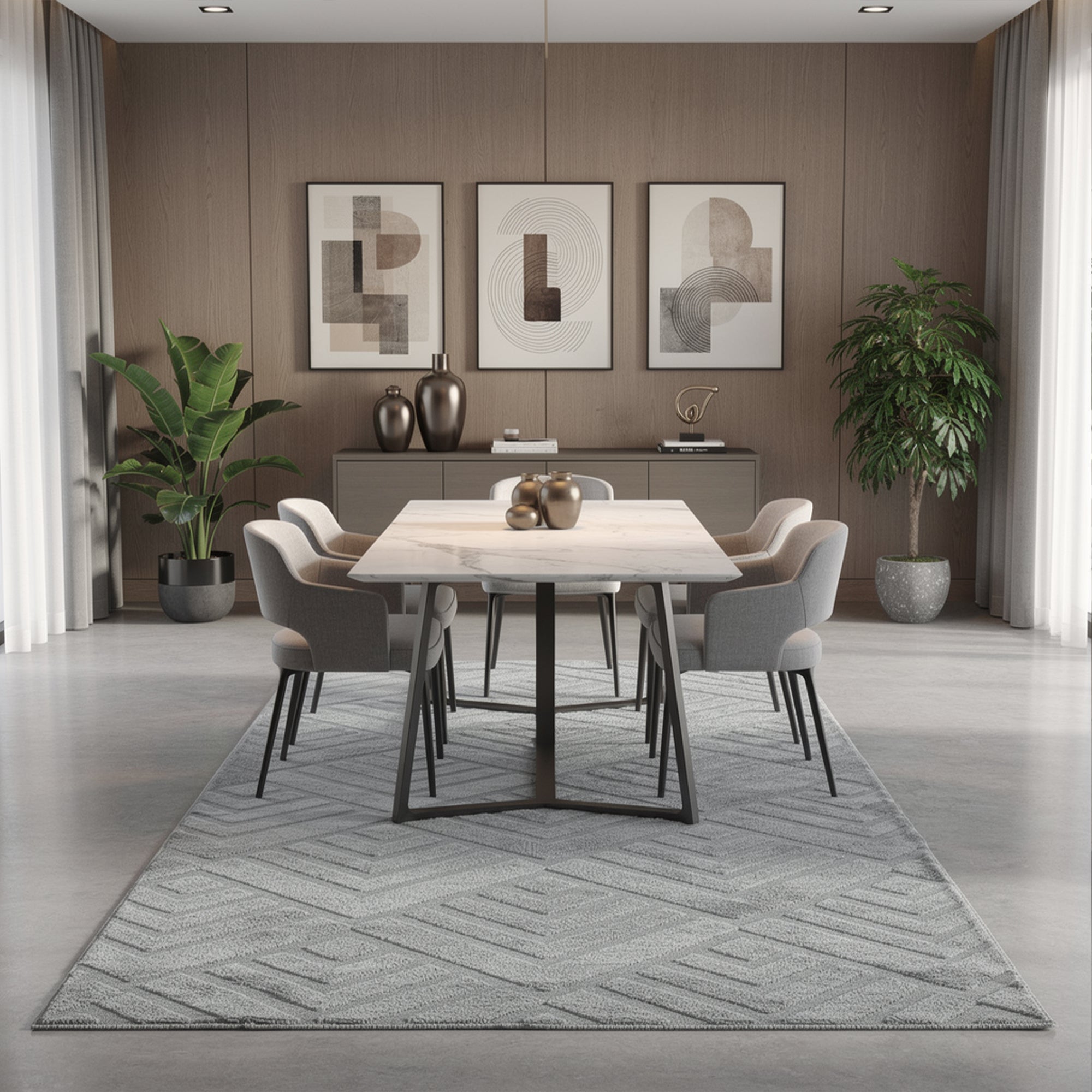 Patterned Gray Plush Area Rug