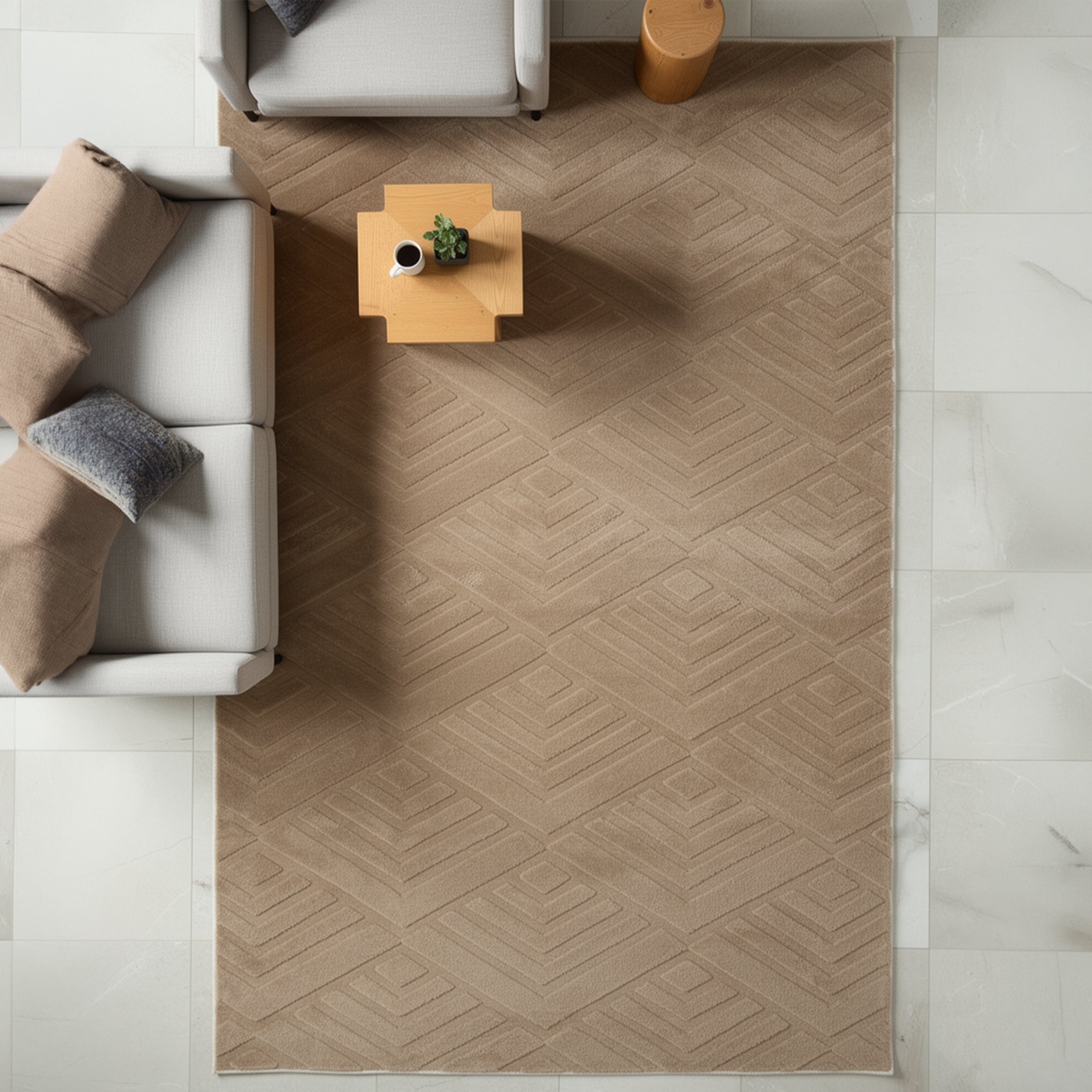 Patterned Brown Plush Area Rug