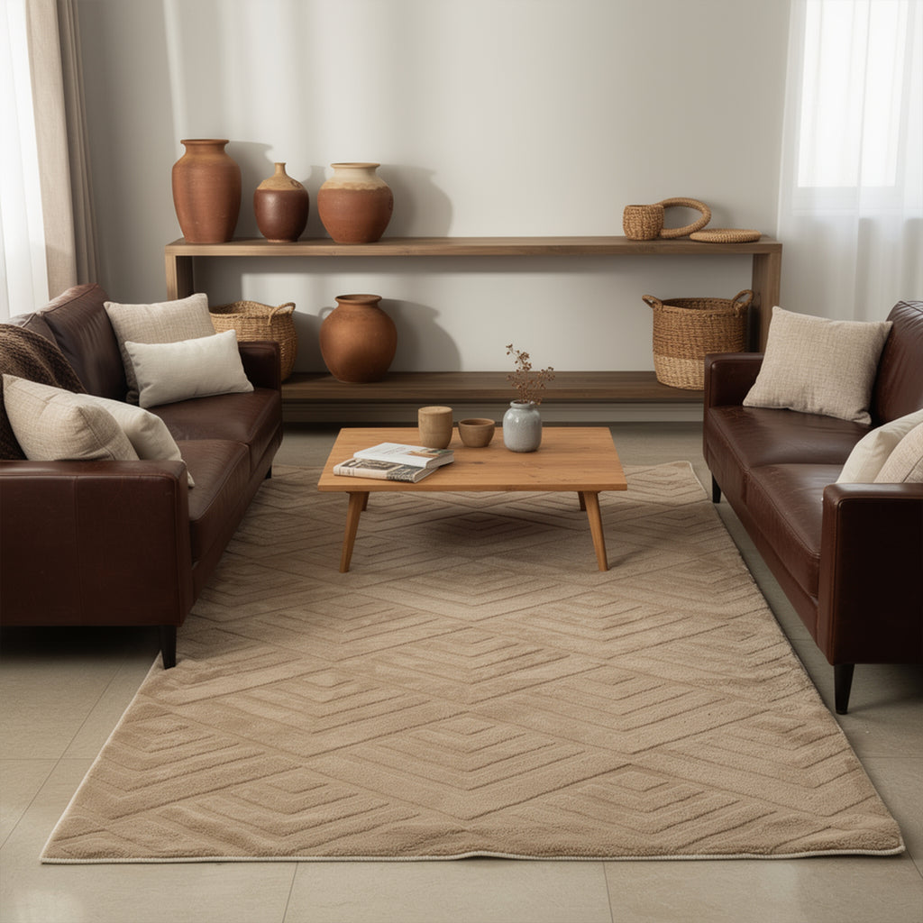 Patterned Brown Plush Area Rug