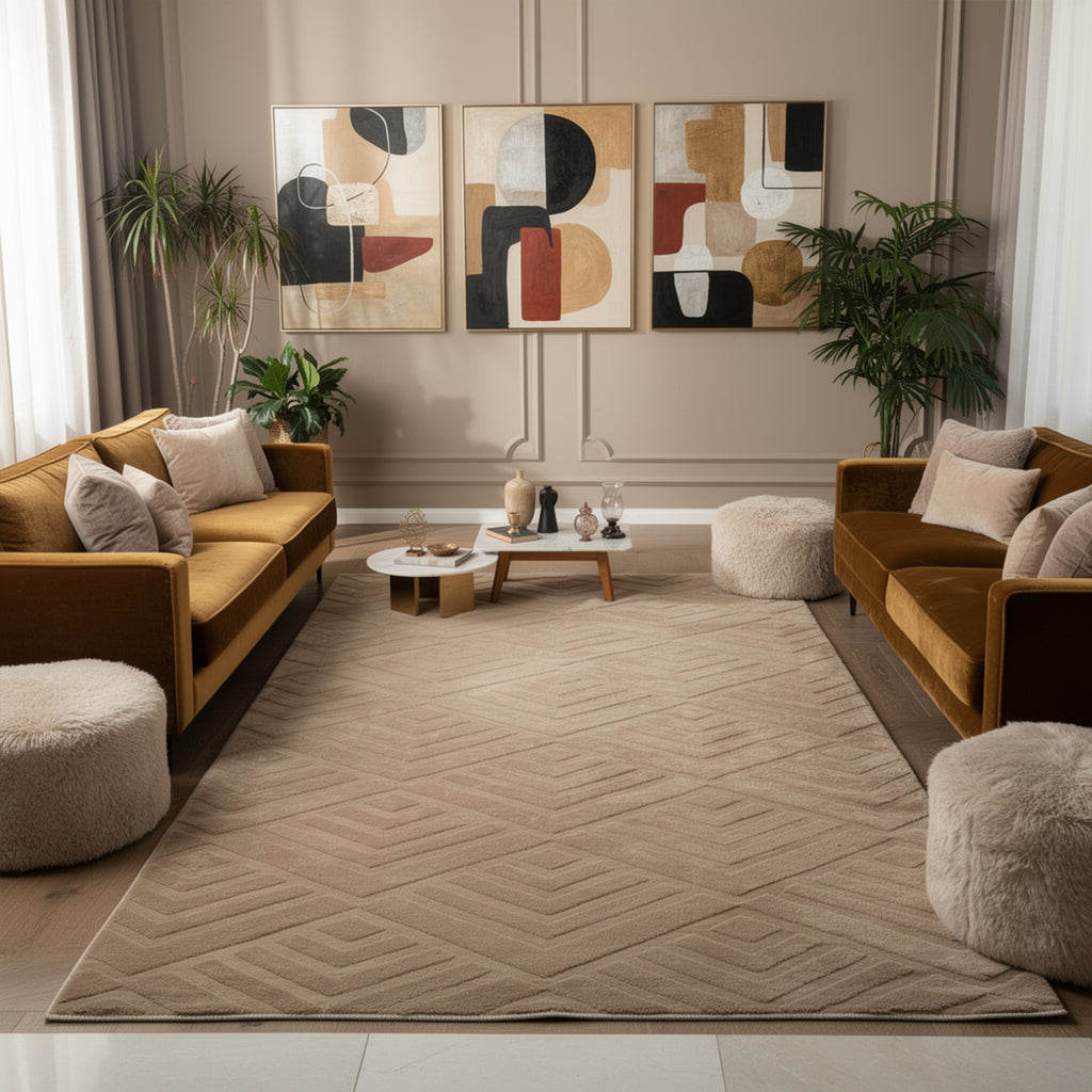 Patterned Brown Plush Area Rug