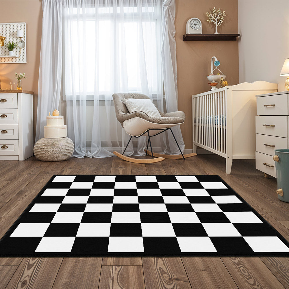 Chess Frame Rug Chess Area Rug – Checkered Chessboard Carpet, Modern Washable Rug for ...
