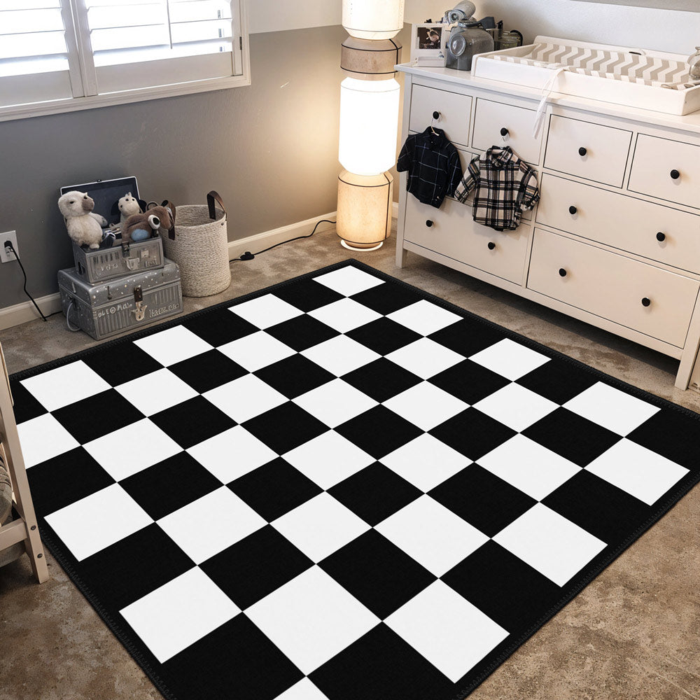 Chess Frame Rug Chess Area Rug – Checkered Chessboard Carpet, Modern Washable Rug for ...