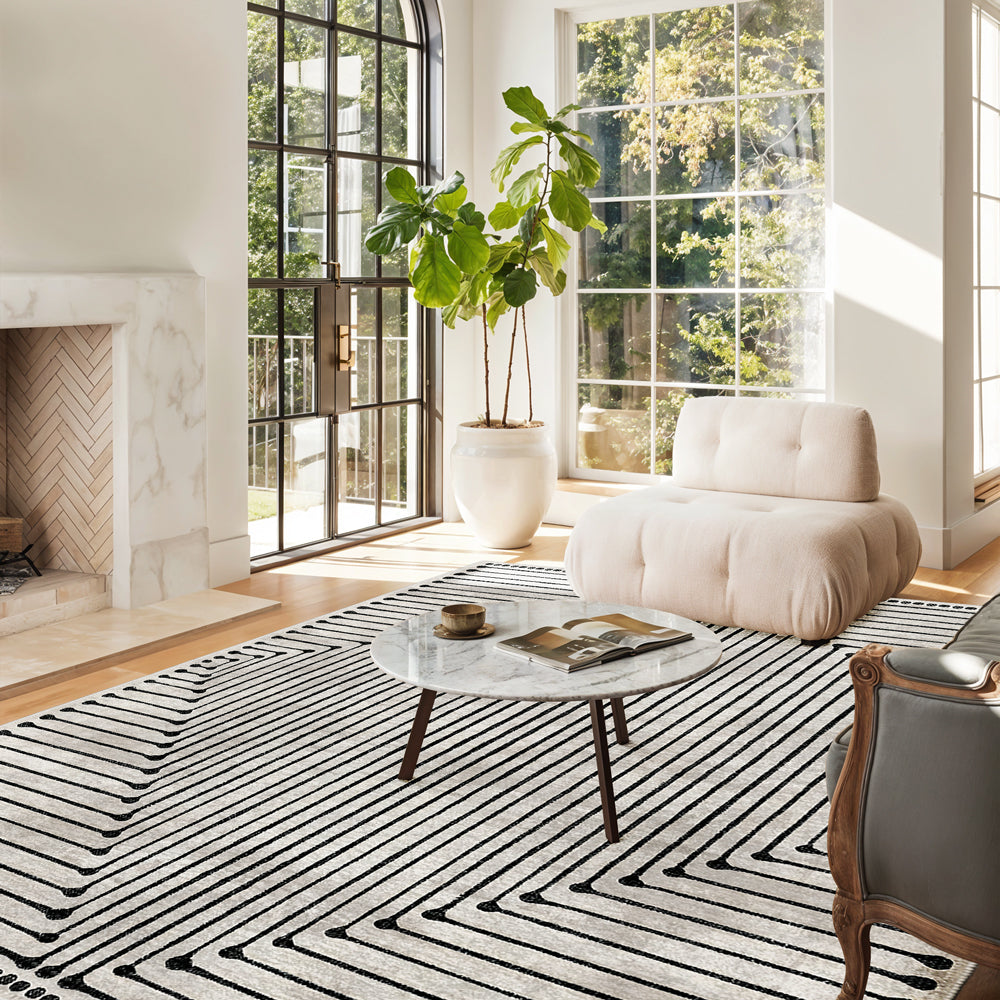 Ossa Area Rug – Modern Scandinavian Black Washable Rug for Living