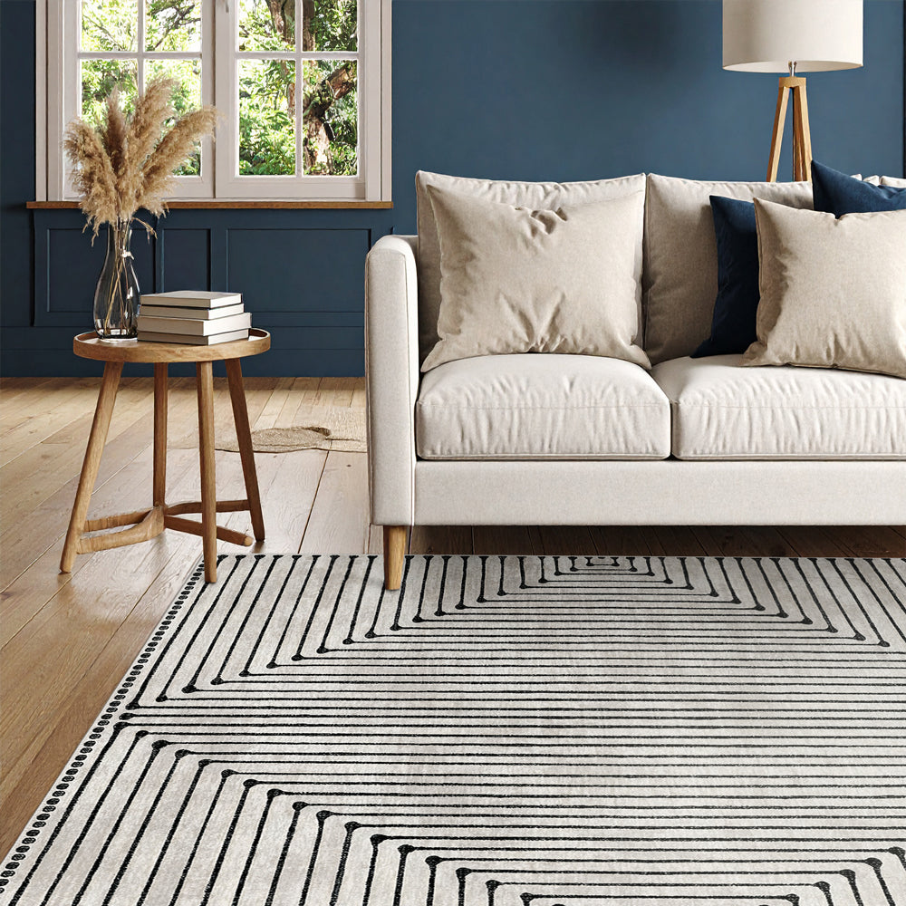 Ossa Area Rug – Modern Scandinavian Black Washable Rug for Living