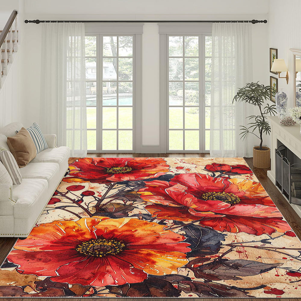 Hualalai Area Rug, Washable Rugs, Floral Rugs, Floral Carpets