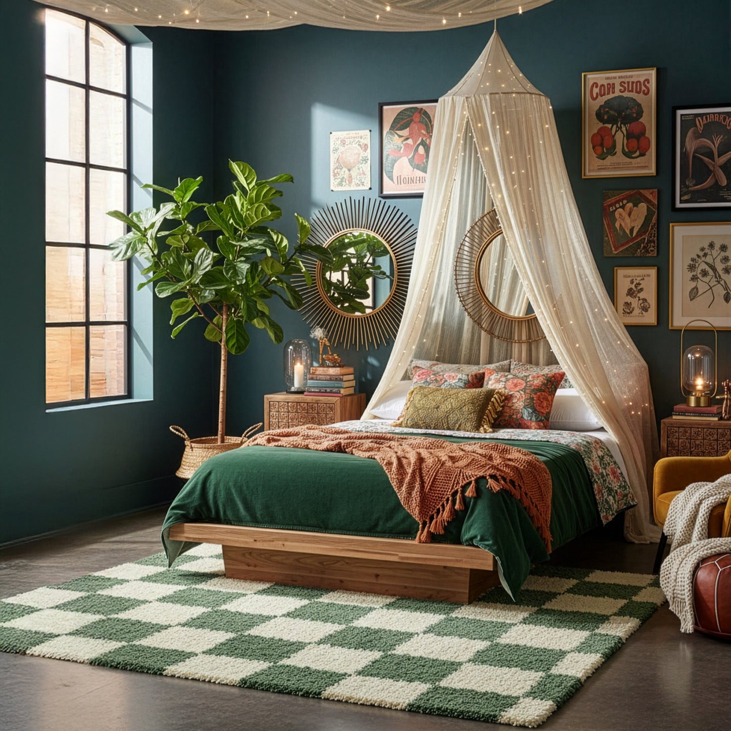 Checkered Green Area Rug