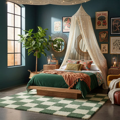 Checkered Green Area Rug