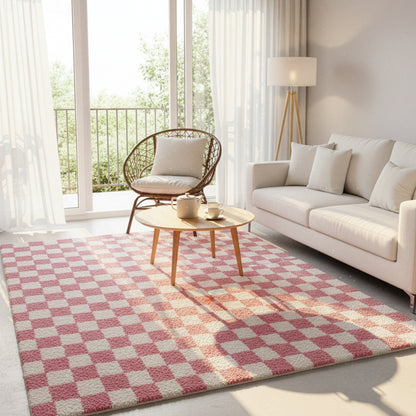 Checkered Pink Area Rug