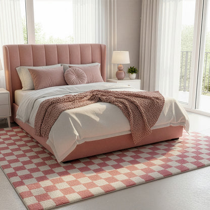Checkered Pink Area Rug