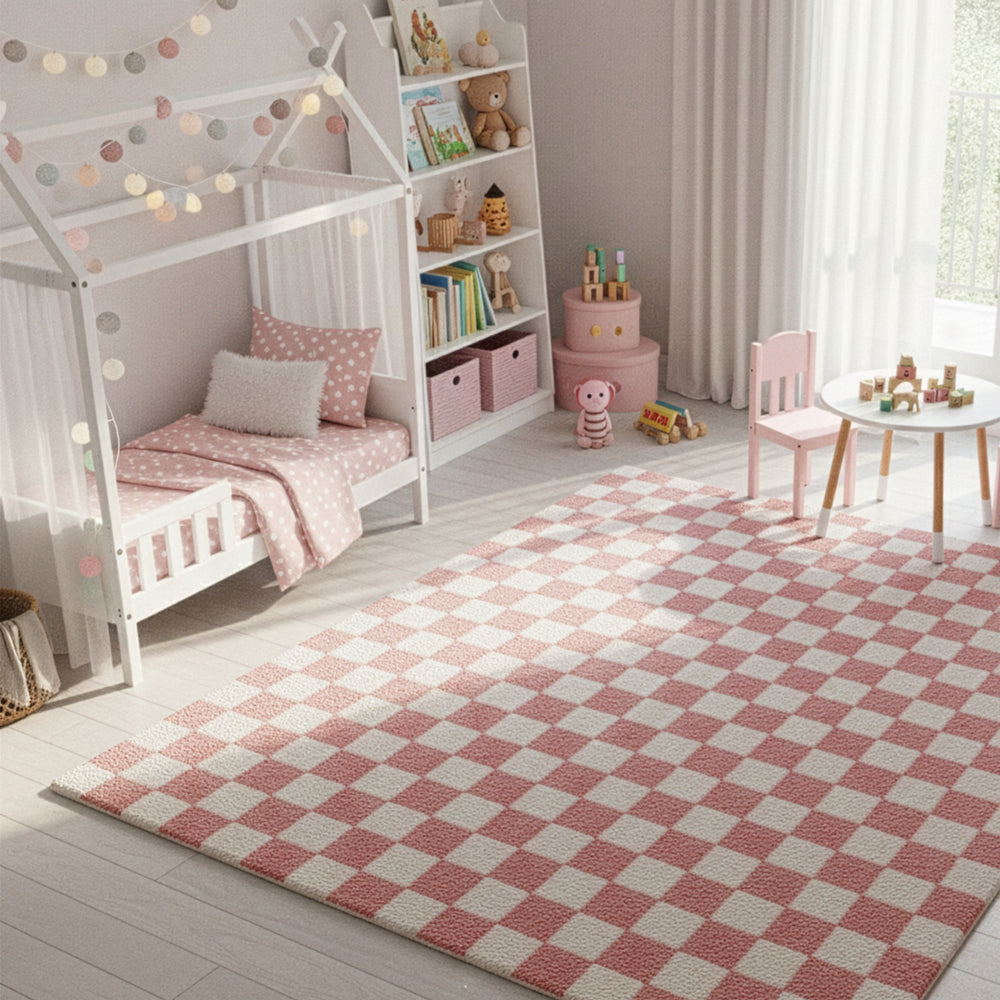 Checkered Pink Area Rug