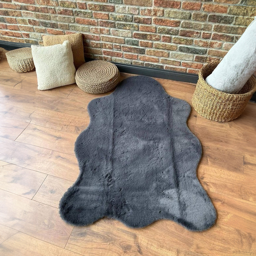 Black Rabbit Rugs Anthracite Rabbit Plush Rug, Washable Rugs, Plush Rug, Rabbit Plush Rug ...