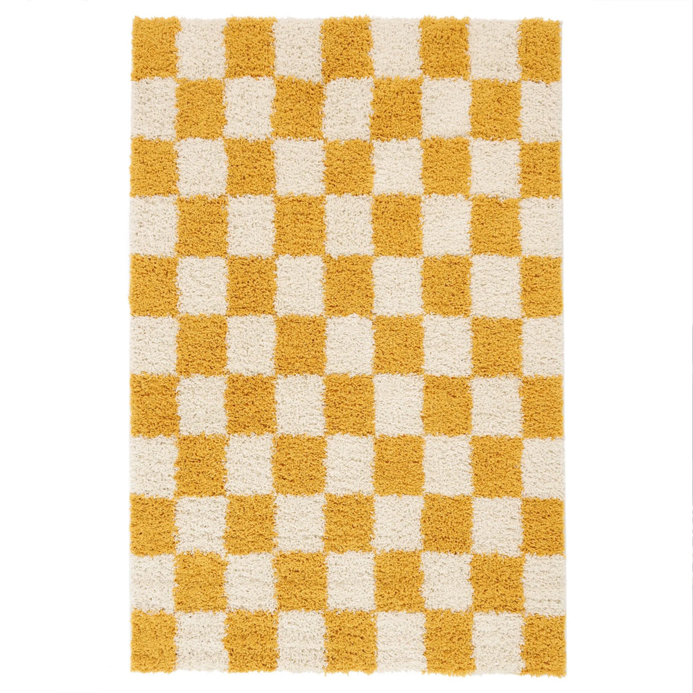 Checkered Yellow Area Rug