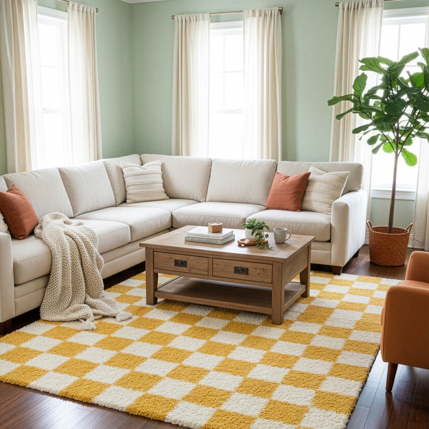 Checkered Yellow Area Rug