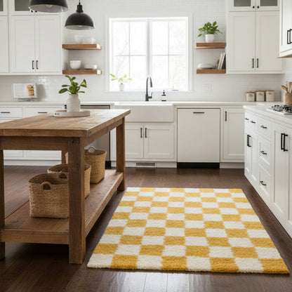 Checkered Yellow Area Rug