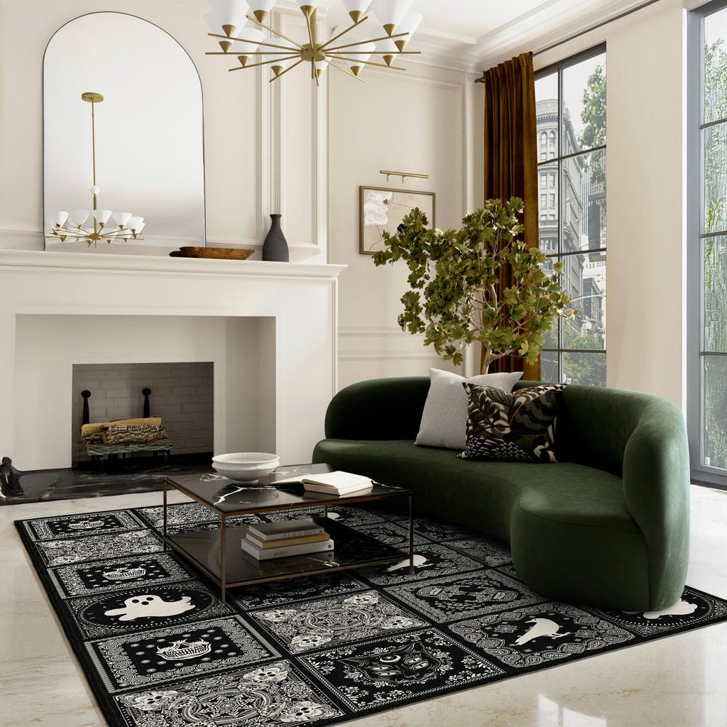 Wednesday Rug Vienne Halloween Rug, Spooky Gothic Area Rug, Washable, Pumpkin, Skull ...
